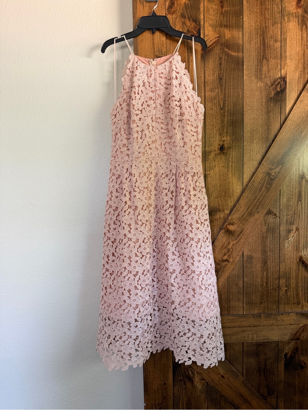 Blush Pink Lace Midi Dress with Halter Neck